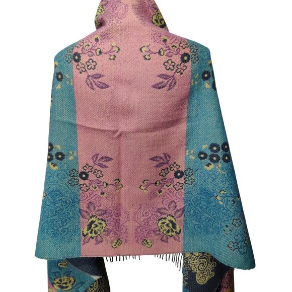Cashmere Touch Super Soft Thick Floral Scarf or Shawl Colorful Colorblock Fringe - Picture 7 of 7